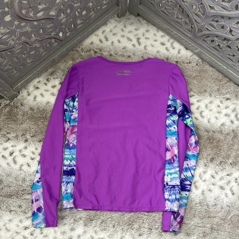 Speedo long sleeve rashguard girls small tropical tie dye beach UV Protection